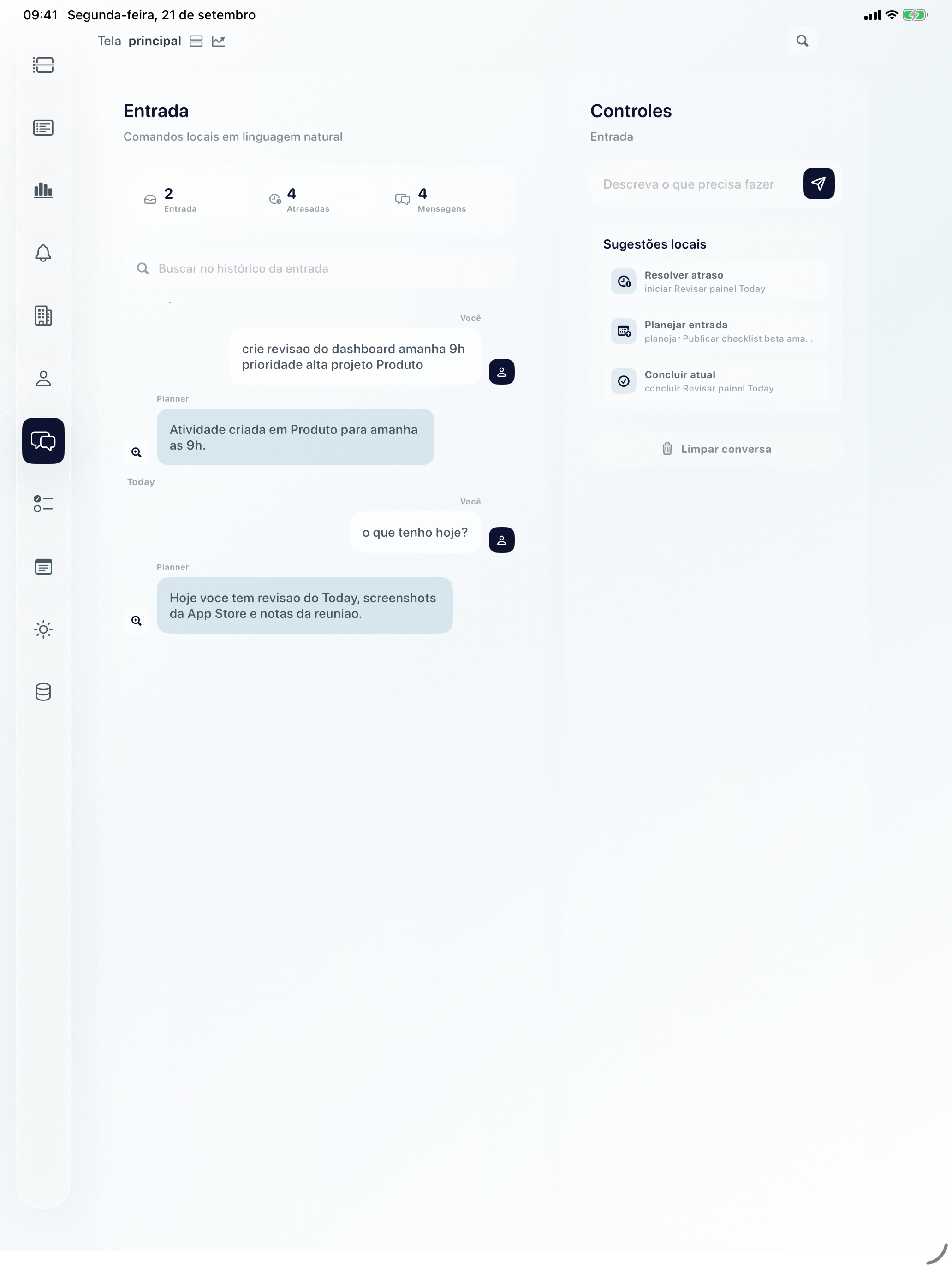 Inbox do Project Activities no iPad